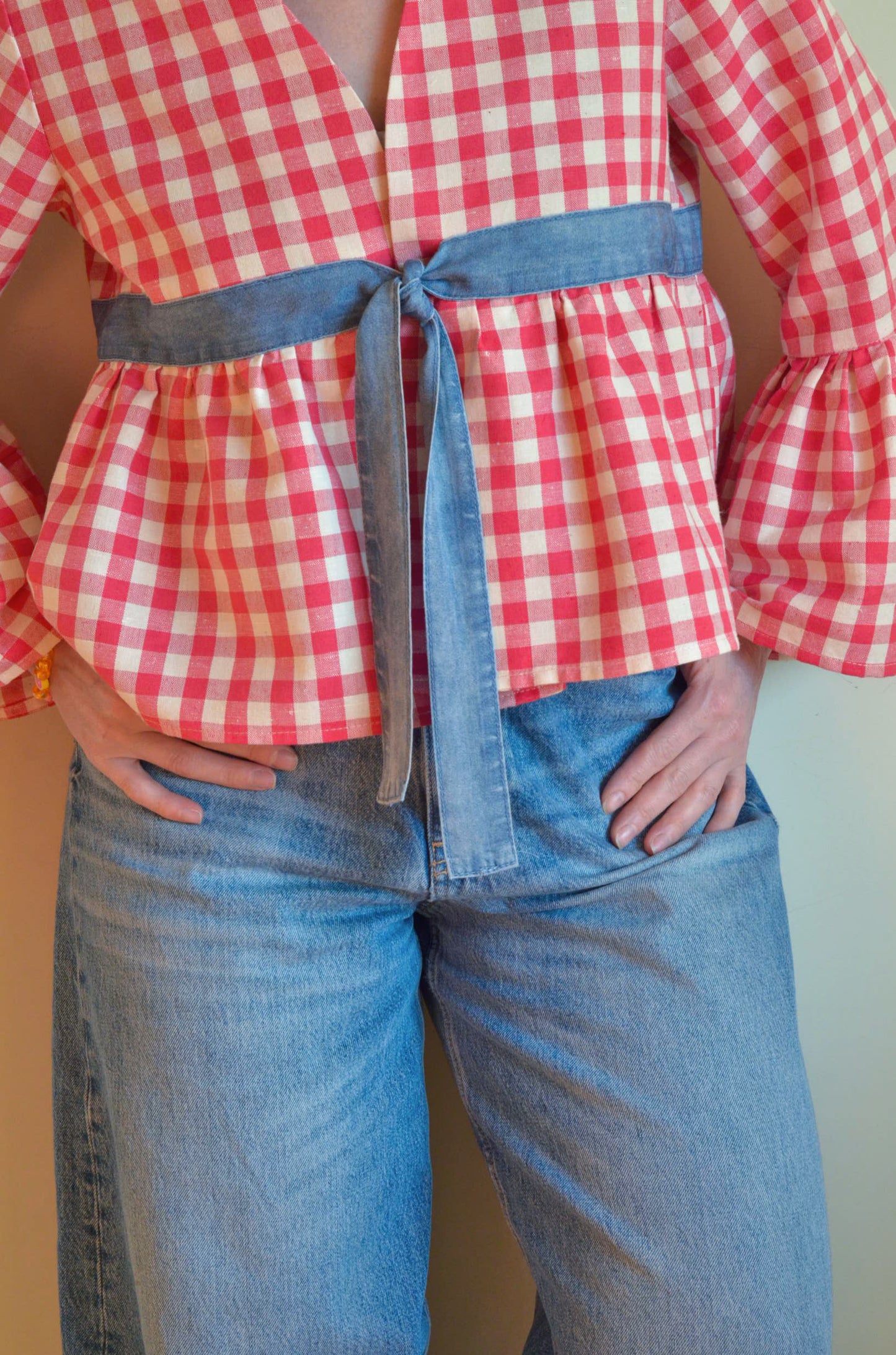 Plaid Blouse with Ties