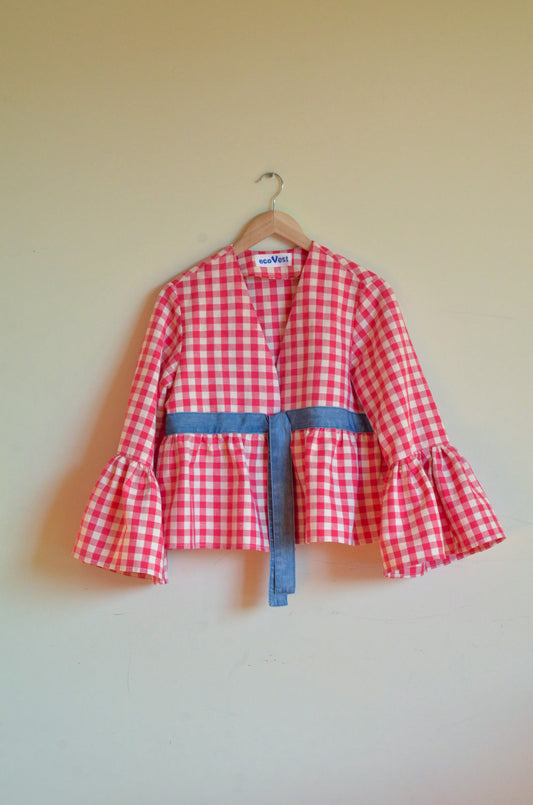 Plaid Blouse with Ties