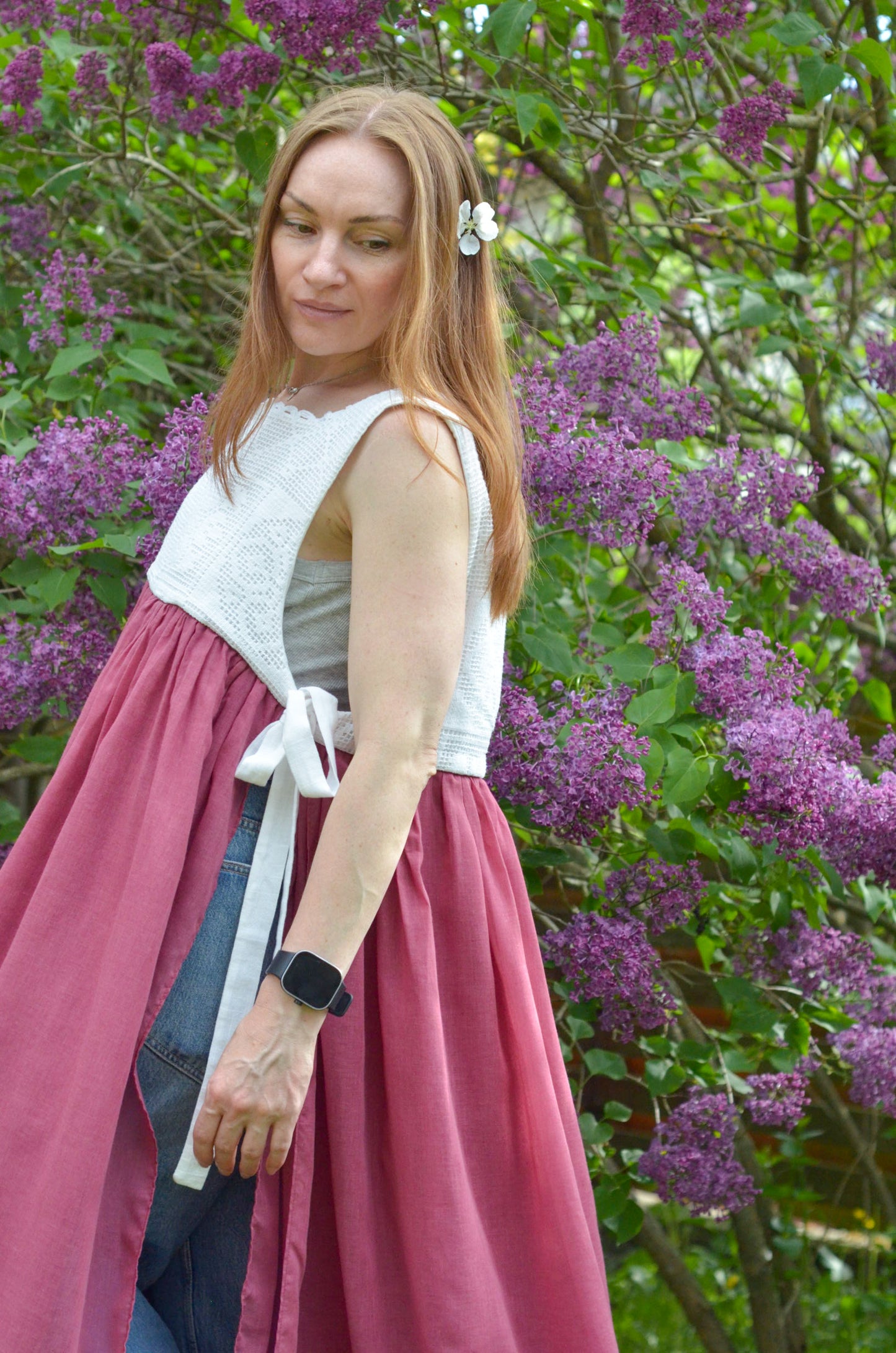 Wine-red Dress with Lace
