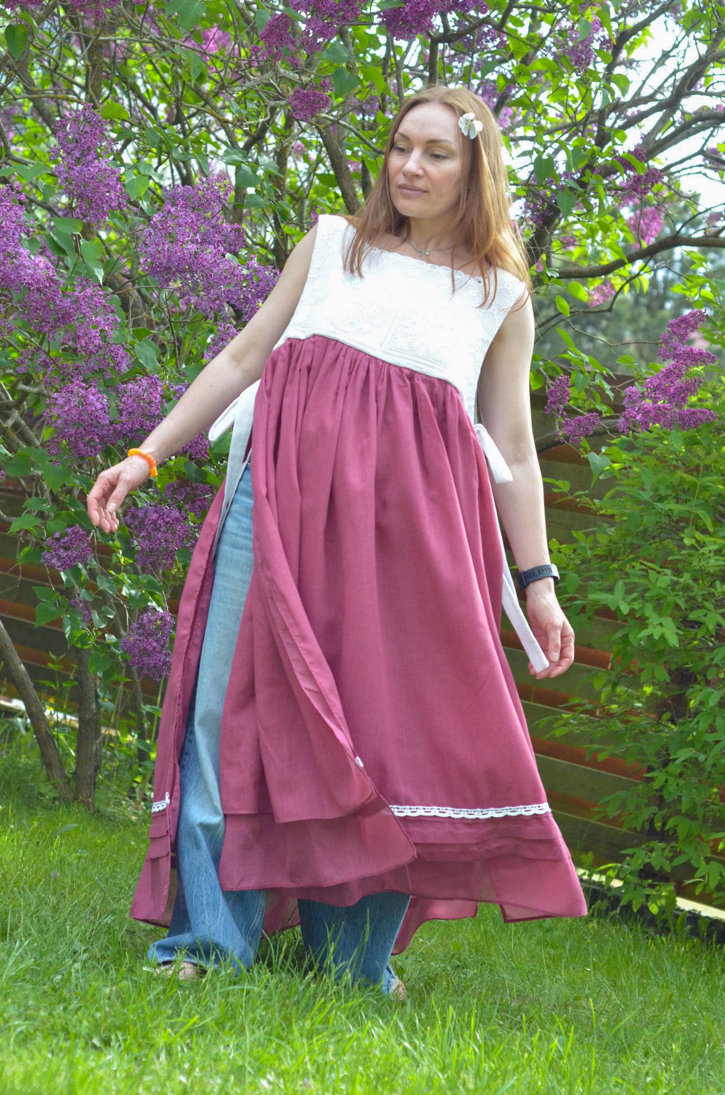 Wine-red Dress with Lace
