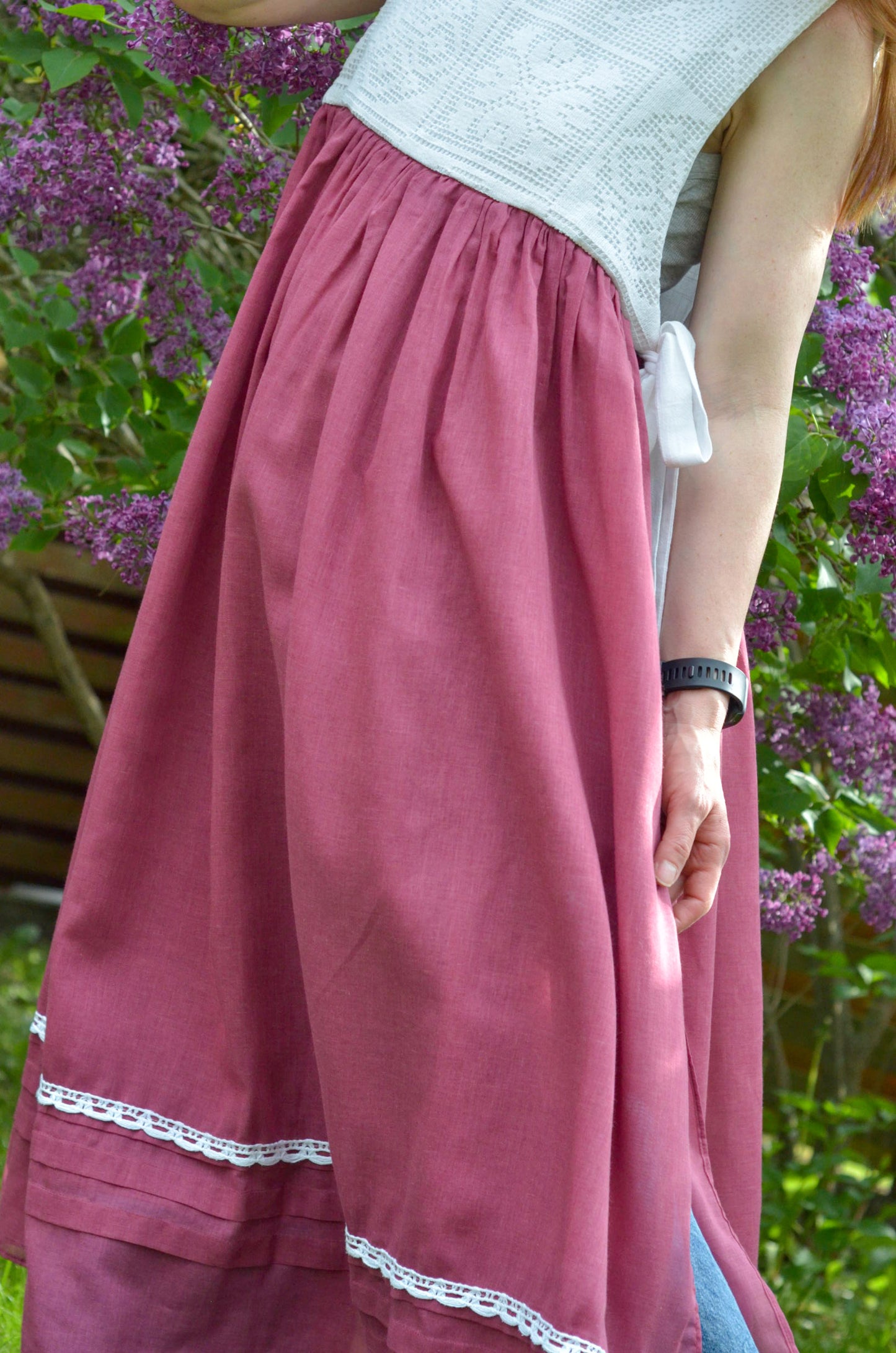 Wine-red Dress with Lace