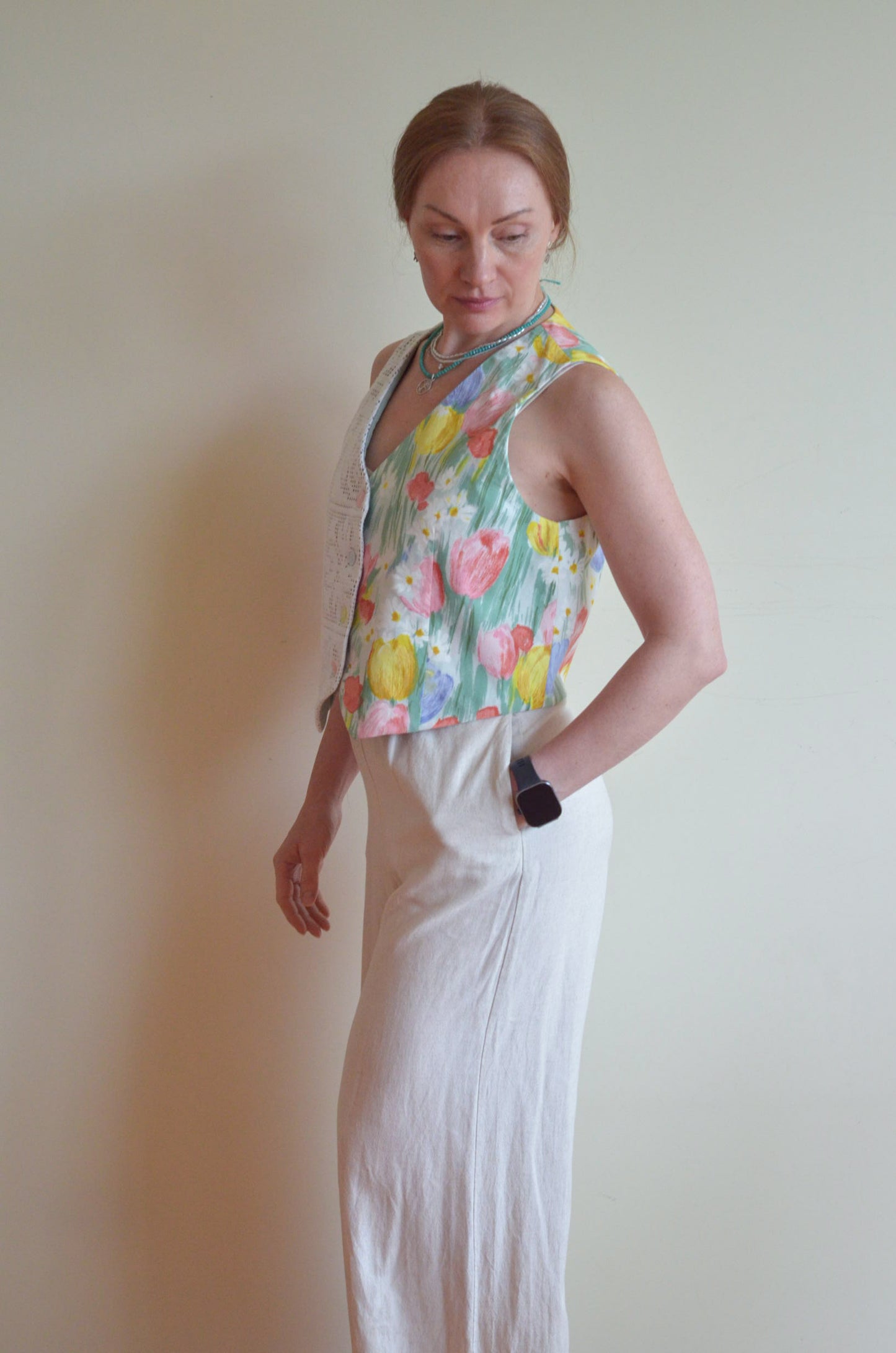 Vest With Vintage Lace and Tulips