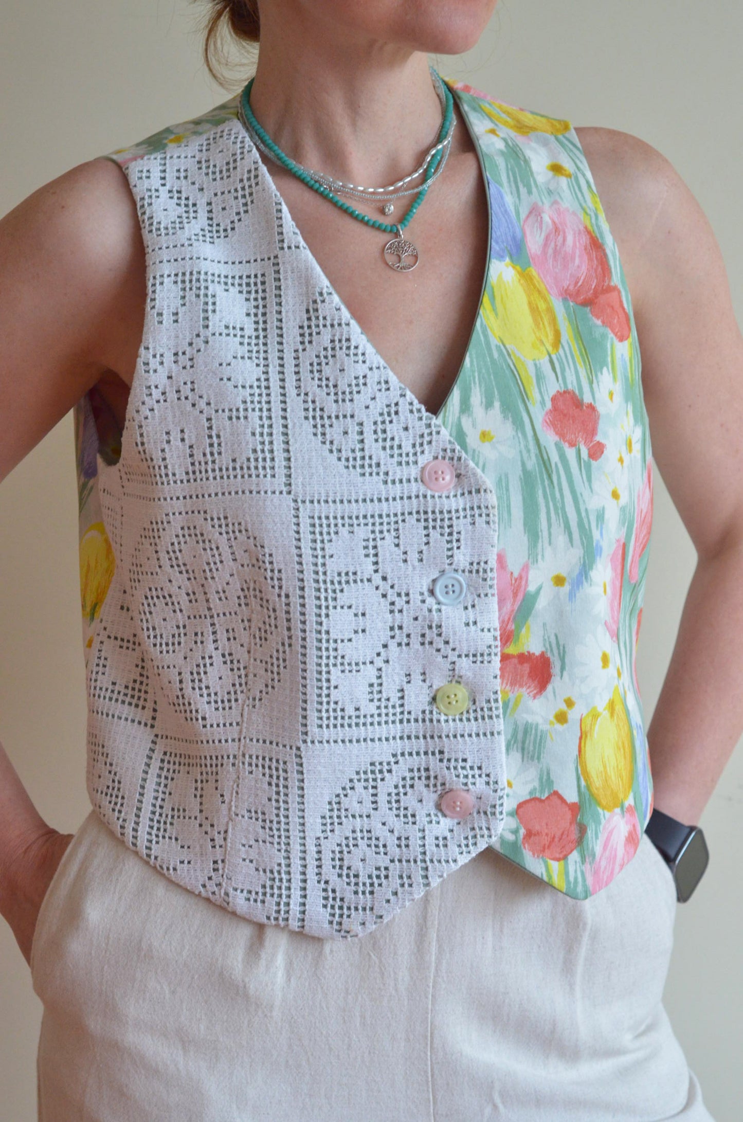 Vest With Vintage Lace and Tulips