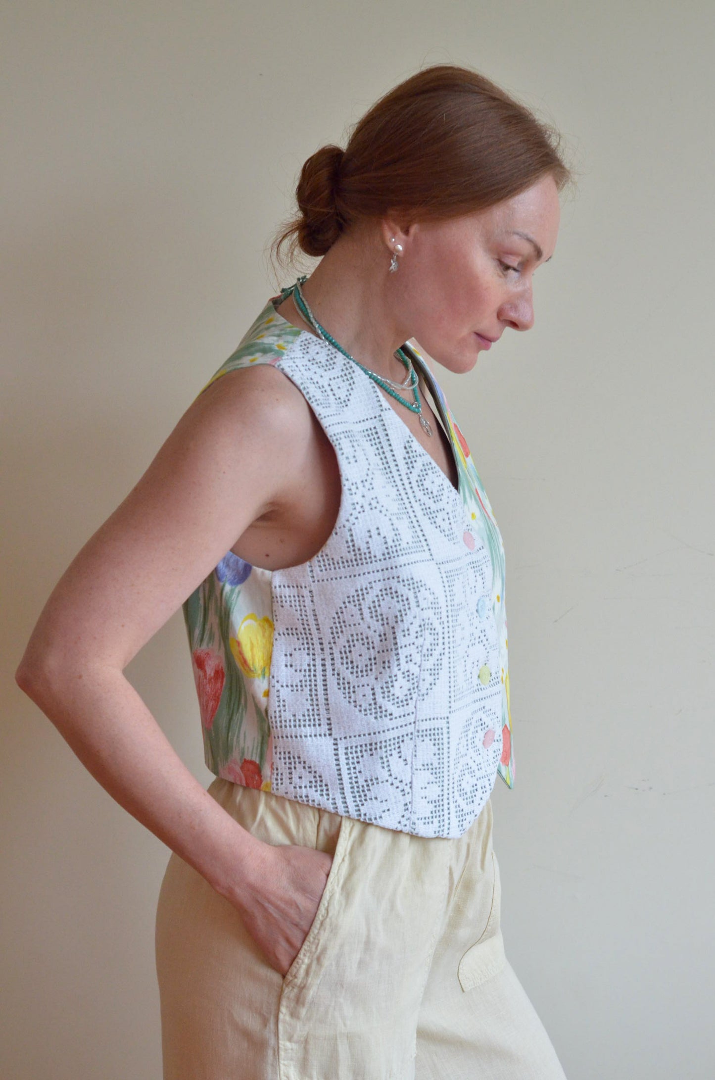 Vest With Vintage Lace and Tulips