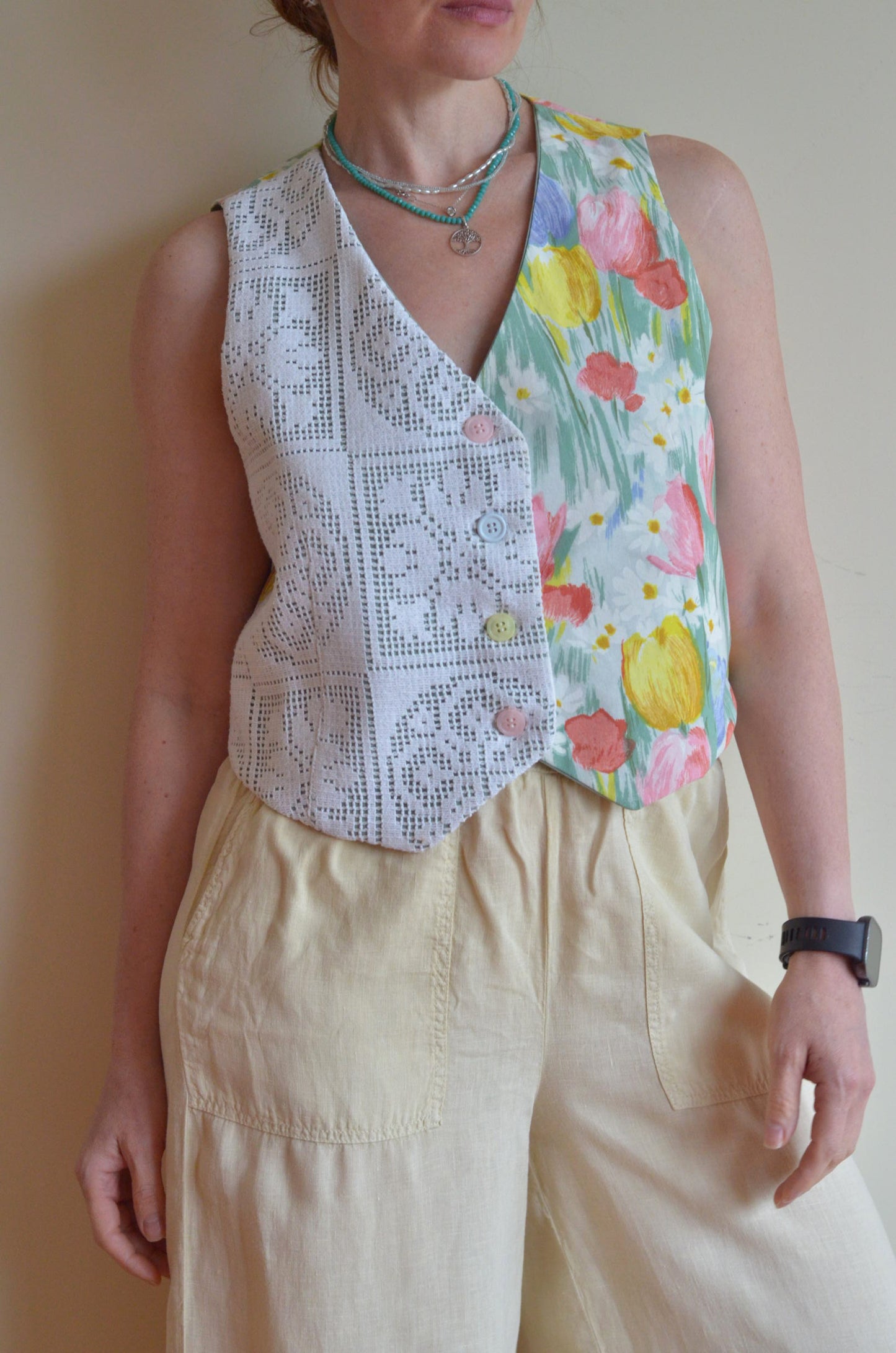 Vest With Vintage Lace and Tulips