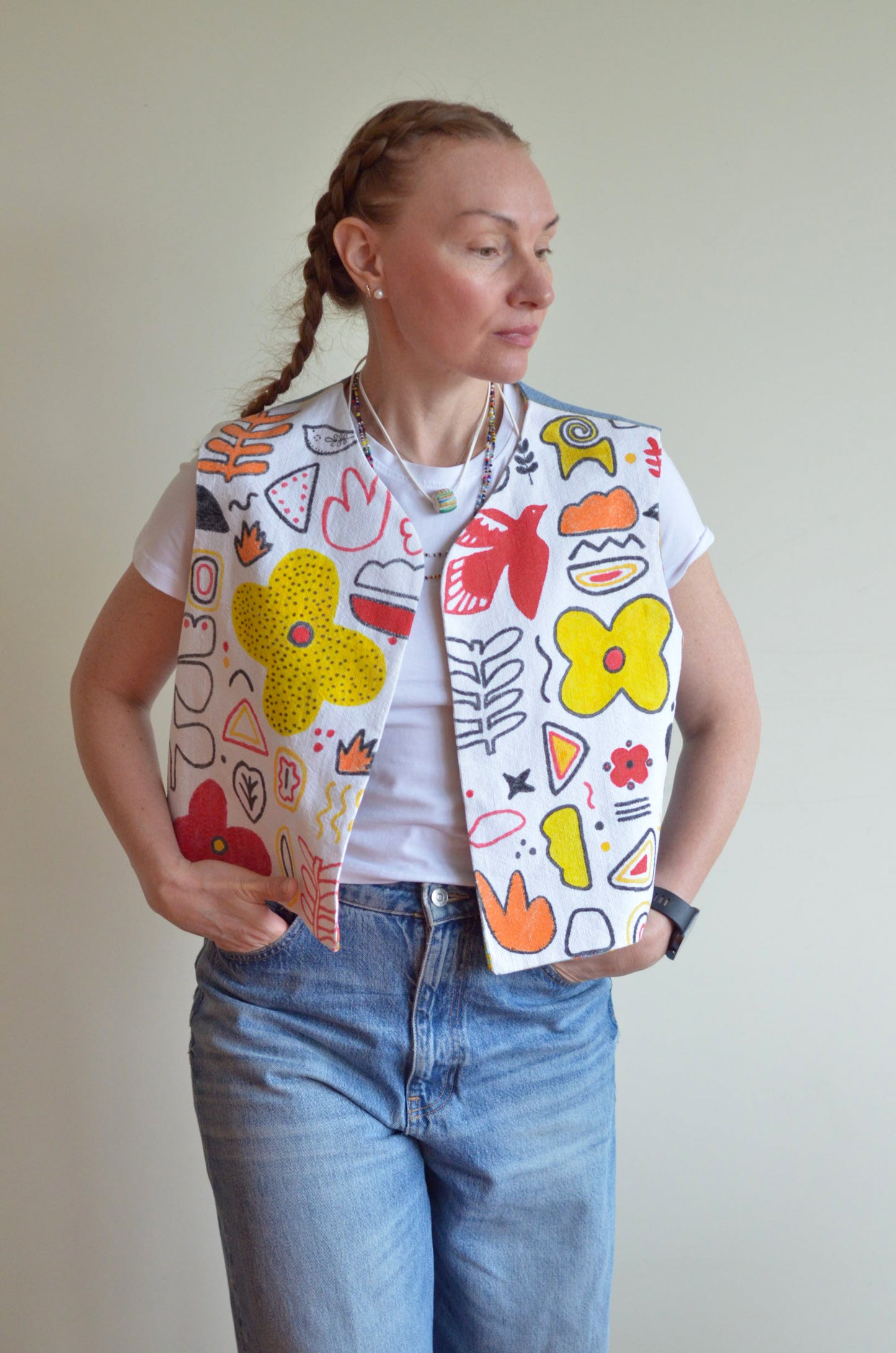 Vest with Hand-Painted Print