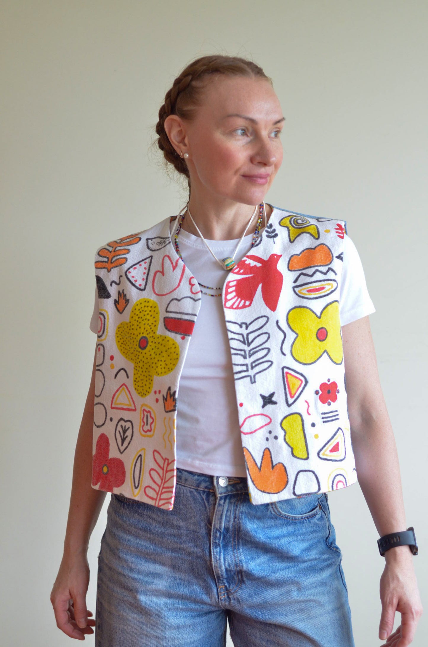 Vest with Hand-Painted Print