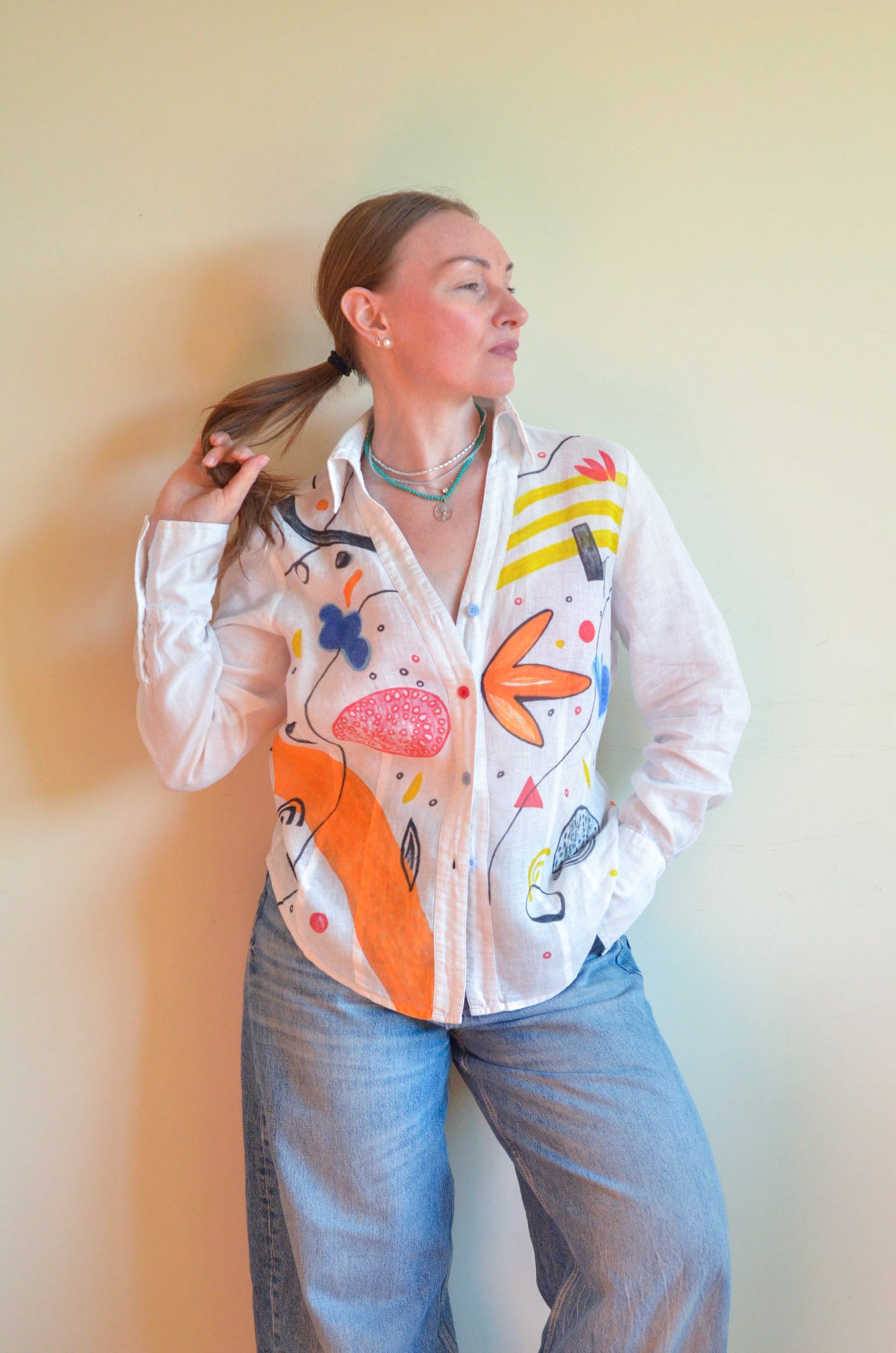 Shirt with Hand-Painted Print